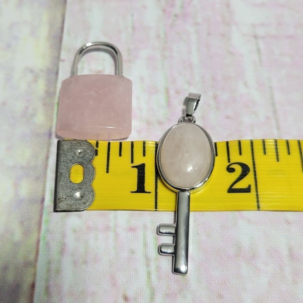 Rose Quartz Lock & Key Pendant - Picture 11 of 14